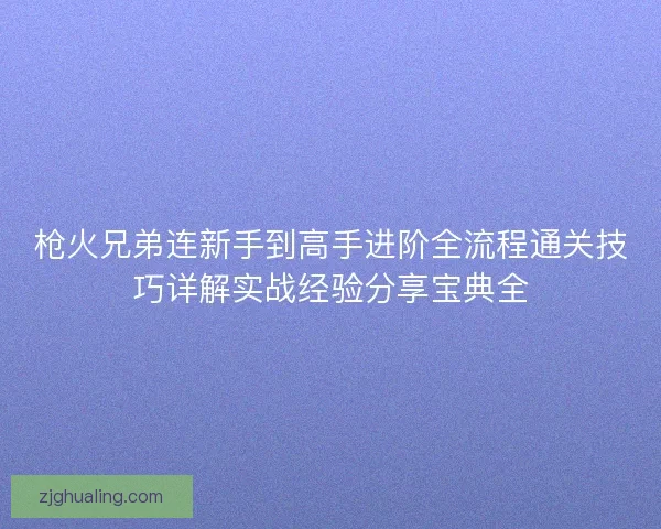 枪火兄弟连新手到高手进阶全流程通关技巧详解实战经验分享宝典全